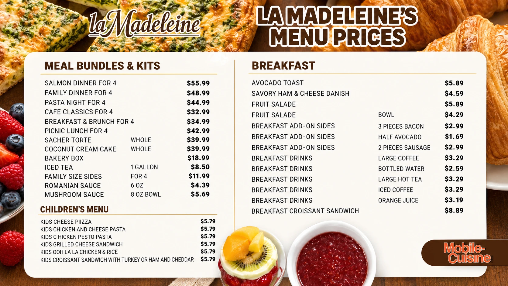 La Madeleine Menu