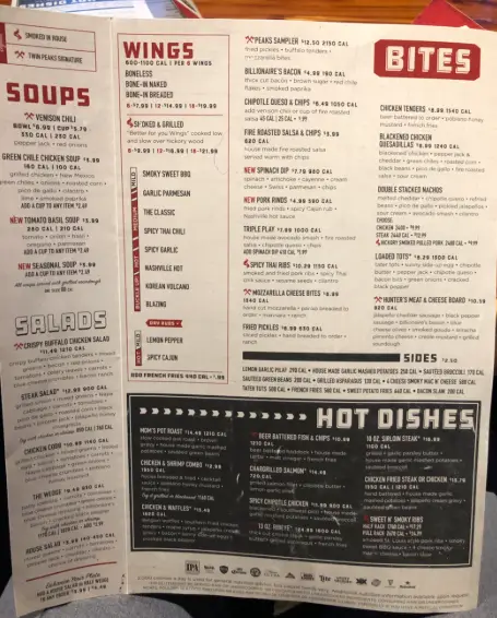 Twin Peaks Menu
