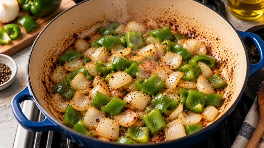 Cook the Onion and Bell Pepper